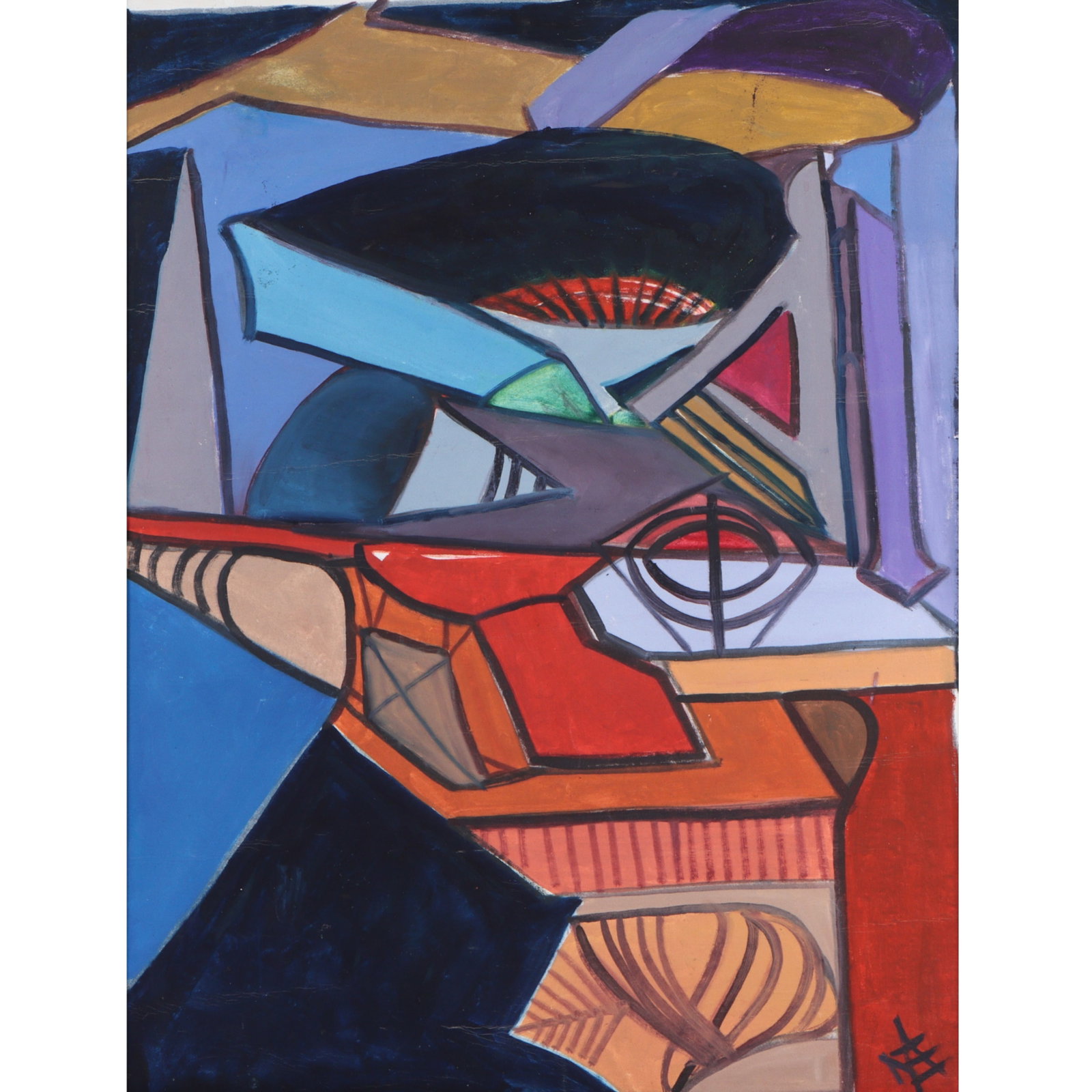 Mae Alice Engron, Indiana (1933-2007), abstract, oil on canvas, 34"H x 26"W(stretcher), 35 1/2"H x (1 of 11)