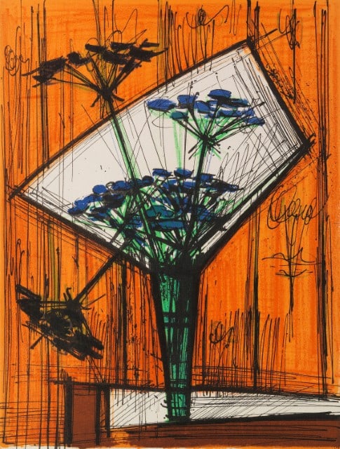 Bernard Buffet, Les ombelles, Souvenirs et portraits d'artistes, Limited Edition Lithograph: Lithograph on vélin d'Arches paper. Paper Size: 12.75 x 10 inches. Unsigned and unnumbered. Excellent condition. Notes: From the folio, Souvenirs et portraits d'artistes, 1972. Published by Fernand M