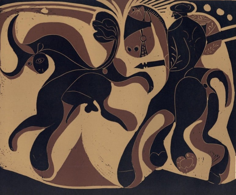 Pablo Picasso, Picador and Fleeing Bull (Orozco 214), Grabados al linóleo, Limited Edition (1 of 9)
