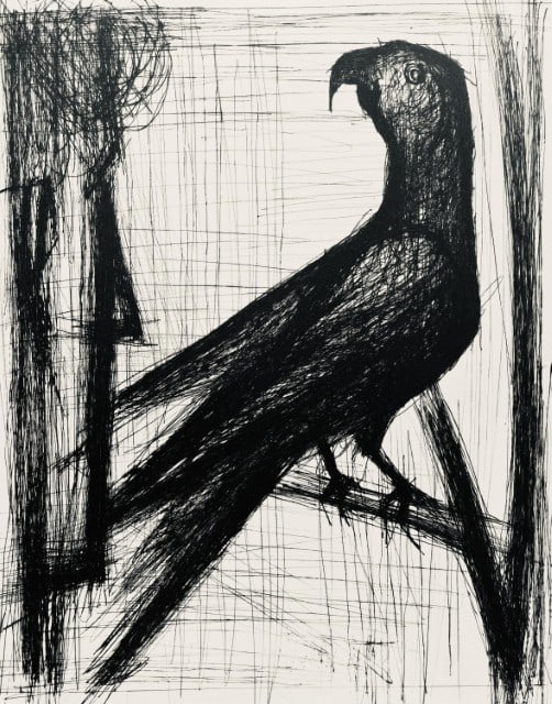 Bernard Buffet, Composition (Reinz 208-222), Voyages Fantastiques, Limited Edition Etching: Drypoint etching on papier de Rives B.F.K. pur fil paper. Paper size: 16.125 x 12.875 inches. Excellent condition. Unsigned and unnumbered, as issued. Notes: From the folio, Voyages fantastiques aux &