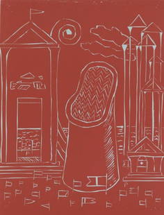 Giorgio De Chirico, Composition, XXe siècle, Limited Edition Linocut: Linocut on vélin paper. Unsigned and unnumbered. Paper Size: 12.5 x 9.125 inches. Excellent condition. Notes: From the volume, XXe Siècle, n°4, 1938. Published and printed under the dir