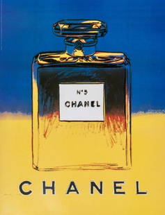 Andy Warhol, Chanel No. 5, Official Edition Chanel Ltd. Advertising Campaign Lithograph, 1997: Offset lithograph on vélin paper, conservation mounted on linen canvas, as issued. Paper Size: 29 x 22 inches. Excellent condition. Inscription: Signed in the plate and unnumbered, as issued. Not