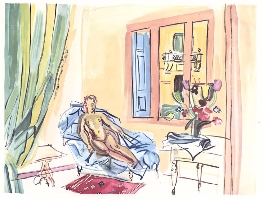 Raoul Dufy, L'atelier de Perpignan, Vacances forcées: Lithograph on papier bouffant des Papeteries de Casteljoux paper. Paper Size: 12 x 9.25 inches. Excellent condition. Unsigned and unnumbered, as issued. Notes: From the folio, Vacances forcées 19