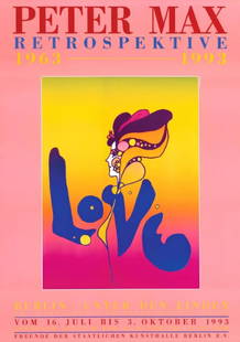 Peter Max, Berlin Love, 1993, Hand Signed, Official Edition Offset Lithograph: Offset lithograph in colors on gloss archival paper. Paper size: 33 x 23.13 inches. Excellent condition. Inscription: Hand signed by Peter Max in ink and unnumbered, as issued. Notes: Published and pr