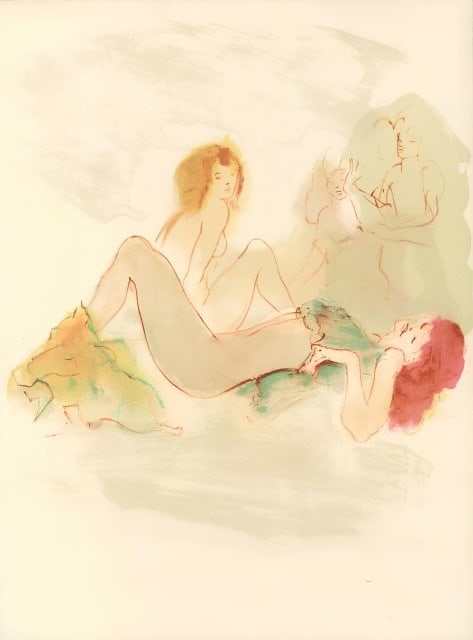 Léonor Fini, Composition, Parallèlement, Limited Edition Lithograph: Lithograph on grand vélin d'Arches paper. Paper size: 15.94 x 11.61 inches. Excellent condition. Inscription: unsigned and unnumbered, as issued. Notes: from the folio, Parallèlement, Illust