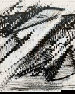 Bernard Buffet, Composition (Reinz 208-222), Voyages Fantastiques, Limited Edition Etching: Drypoint etching on papier de Rives B.F.K. pur fil paper. Paper size: 16.125 x 12.875 inches. Excellent condition. Unsigned and unnumbered, as issued. Notes: From the folio, Voyages fantastiques aux &