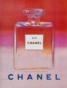 Andy Warhol, Chanel No. 5, Official Edition Chanel Ltd. Advertising Campaign Lithograph, 1997: Offset lithograph on vélin paper, conservation mounted on linen canvas, as issued. Paper Size: 29 x 22 inches. Excellent condition. Inscription: Signed in the plate and unnumbered, as issued. Notes: