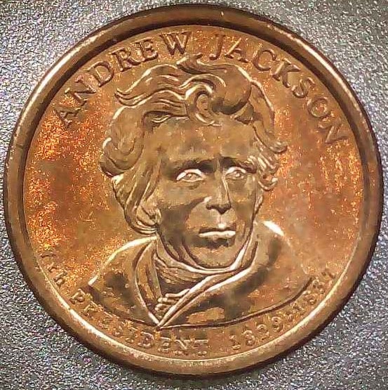 UNITED STATES $1 ANDREW JACKSON DOLLAR: A citizen of Tennessee, Andrew Jackson was the first president elected from west of the Appalachian Mountains. As a boy, he fought in the Revolutionary War. Jackson gained national prominence as a her