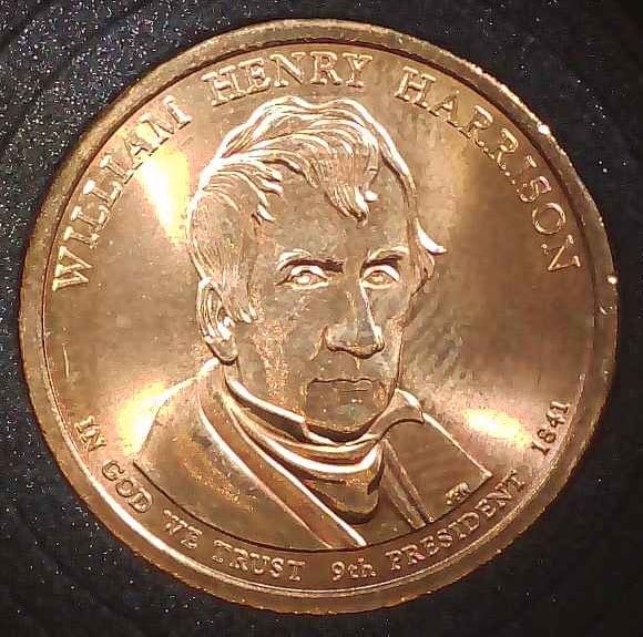 UNITED STATES $1 WILLIAM HENRY HARRISON: Features Issuer United States Period Federal republic (1776-date) Type Circulating commemorative coin Year 2009 Composition Manganese brass clad copper Weight 8.1 g Diameter 26.5 mm Thickness 2 mm Sha