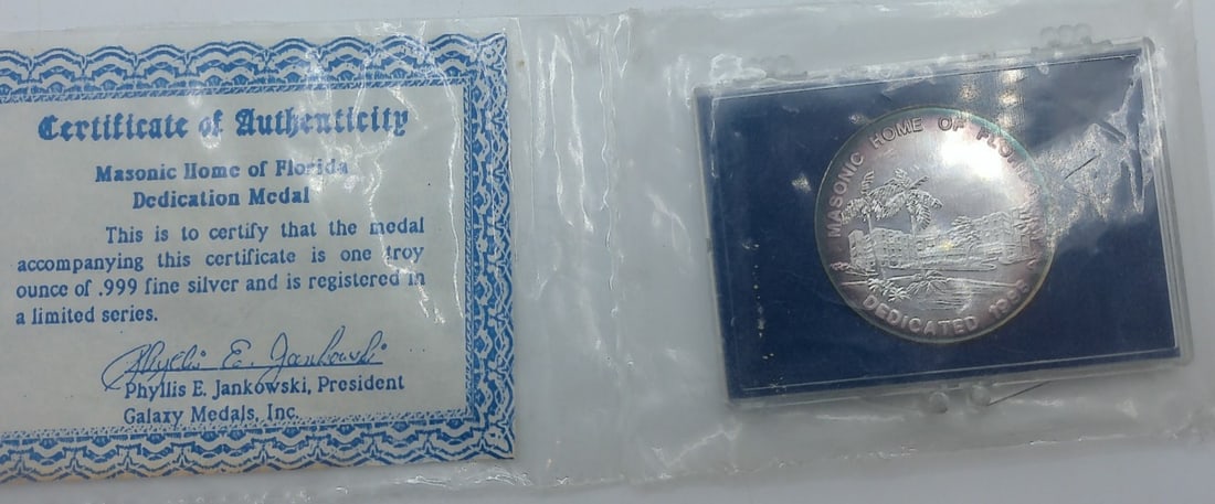 UNITED STATES MASONIC HOME OF FLORIDA DEDICATION MEDAL: United States Masonic Home Of Florida Dedication Medal 1988
