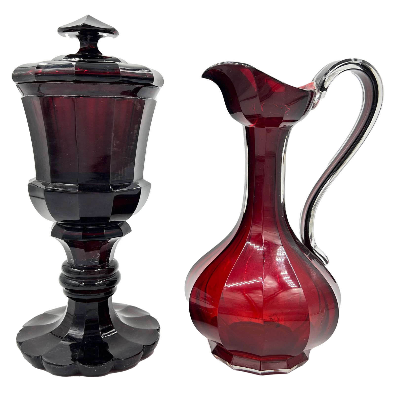 RED ELEGANCE: BOHEMIAN GLASS EWER AND GOBLET DUO (1 of 2)