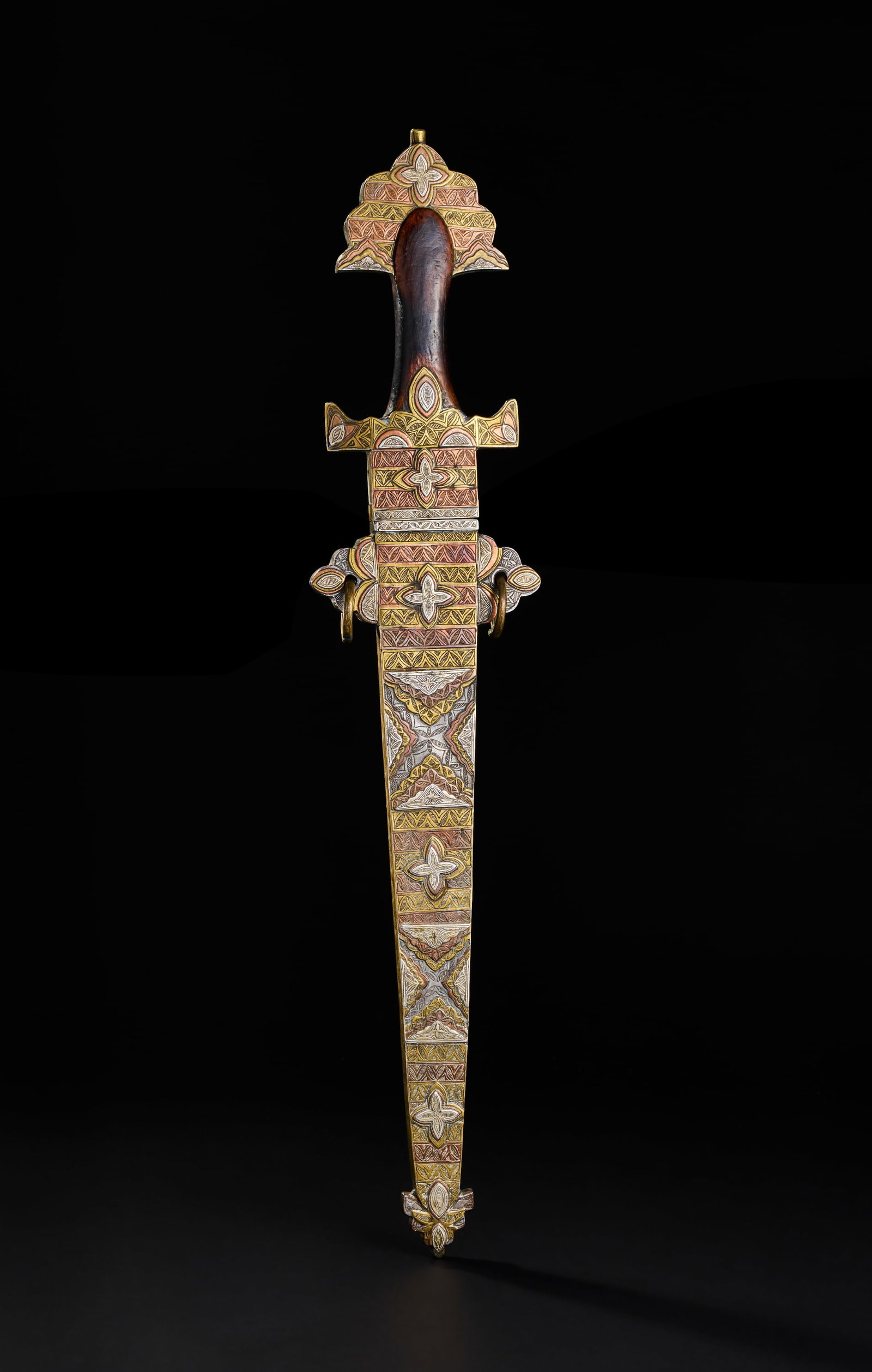 A LARGE NORTH AFRICAN TUAREG SILVER, COPPER AND BRASS INALID SWORD, 19TH CENTURY (1 of 9)