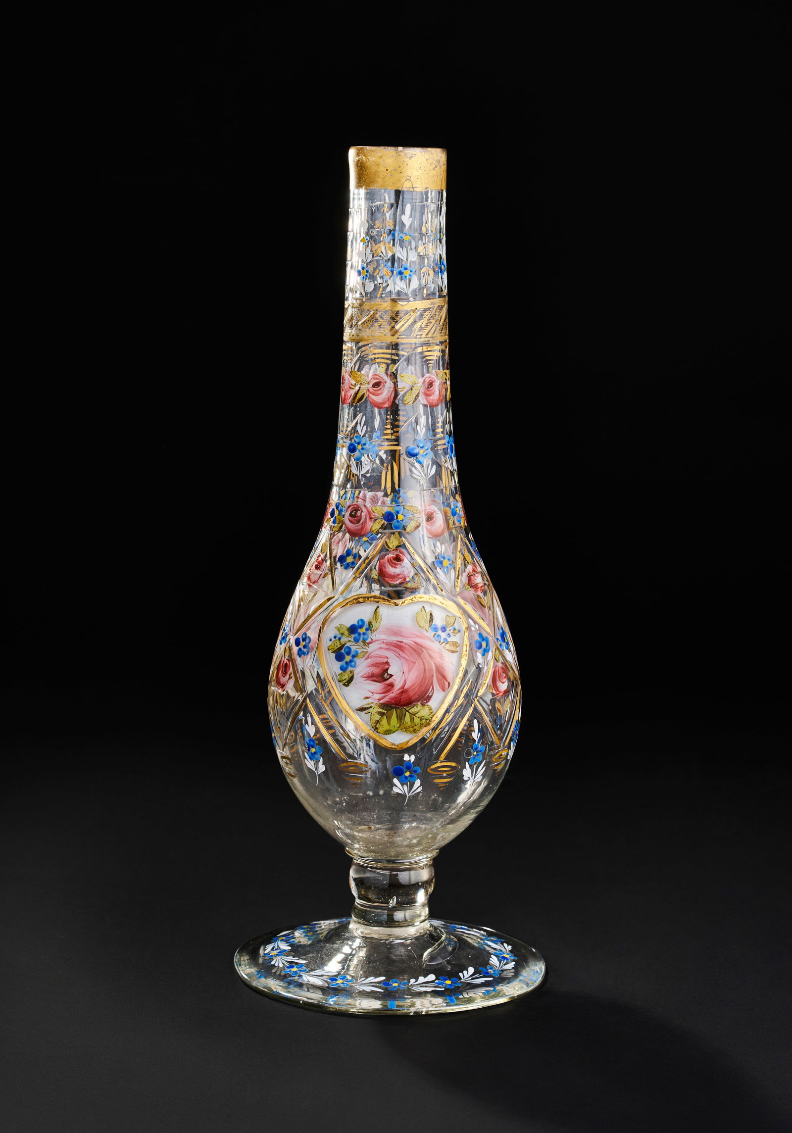 AN OTTOMAN TURKISH ENAMELLED AND GILDED GLASS BEYKOZ HUQQA BASE, 19TH CENTURY (1 of 5)