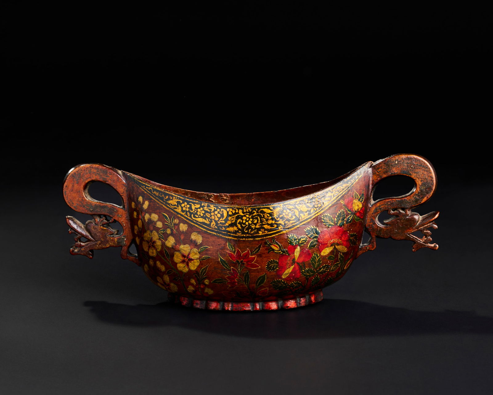 A 19TH CENTURY PERSIAN QAJAR PAINTED AND LACQUERED WOOD KASHKUL BOWL (1 of 4)