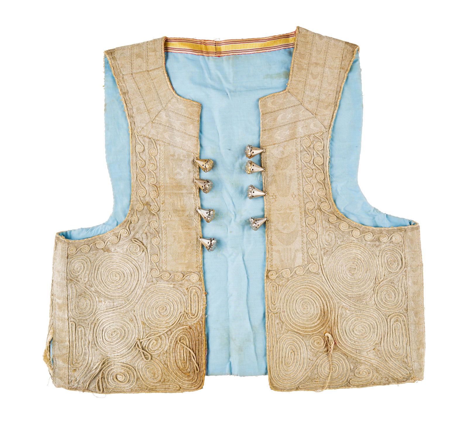 A LARGE ANTIQUE OTTOMAN SYRIAN SILVER THREAD EMBROIDERED VEST WITH SILVER BOTTOMS (1 of 3)