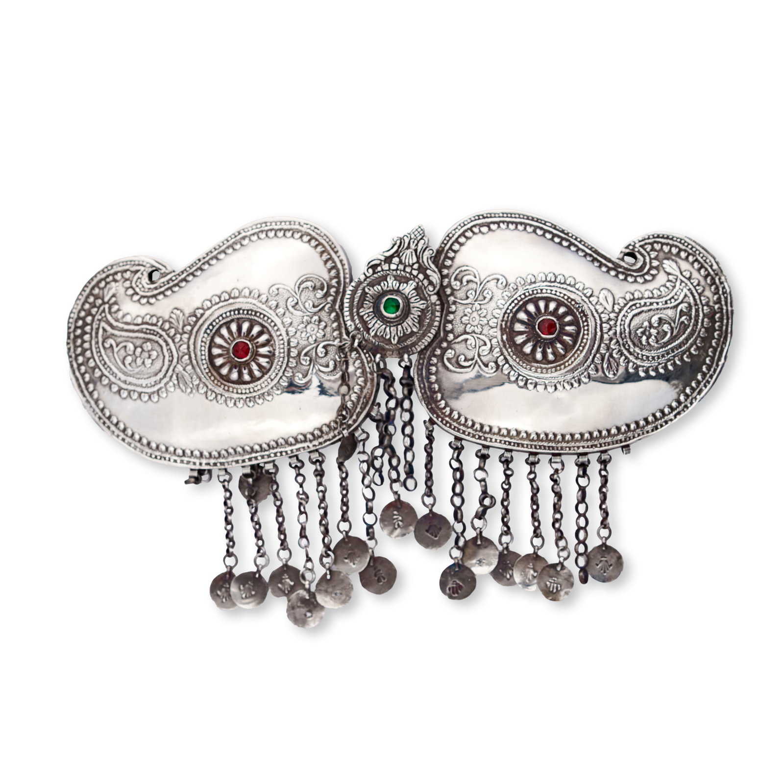 A LARGE OTTOMAN BALKANS WHITE METAL BELT BUCKLE, 19TH CENTURY (1 of 2)