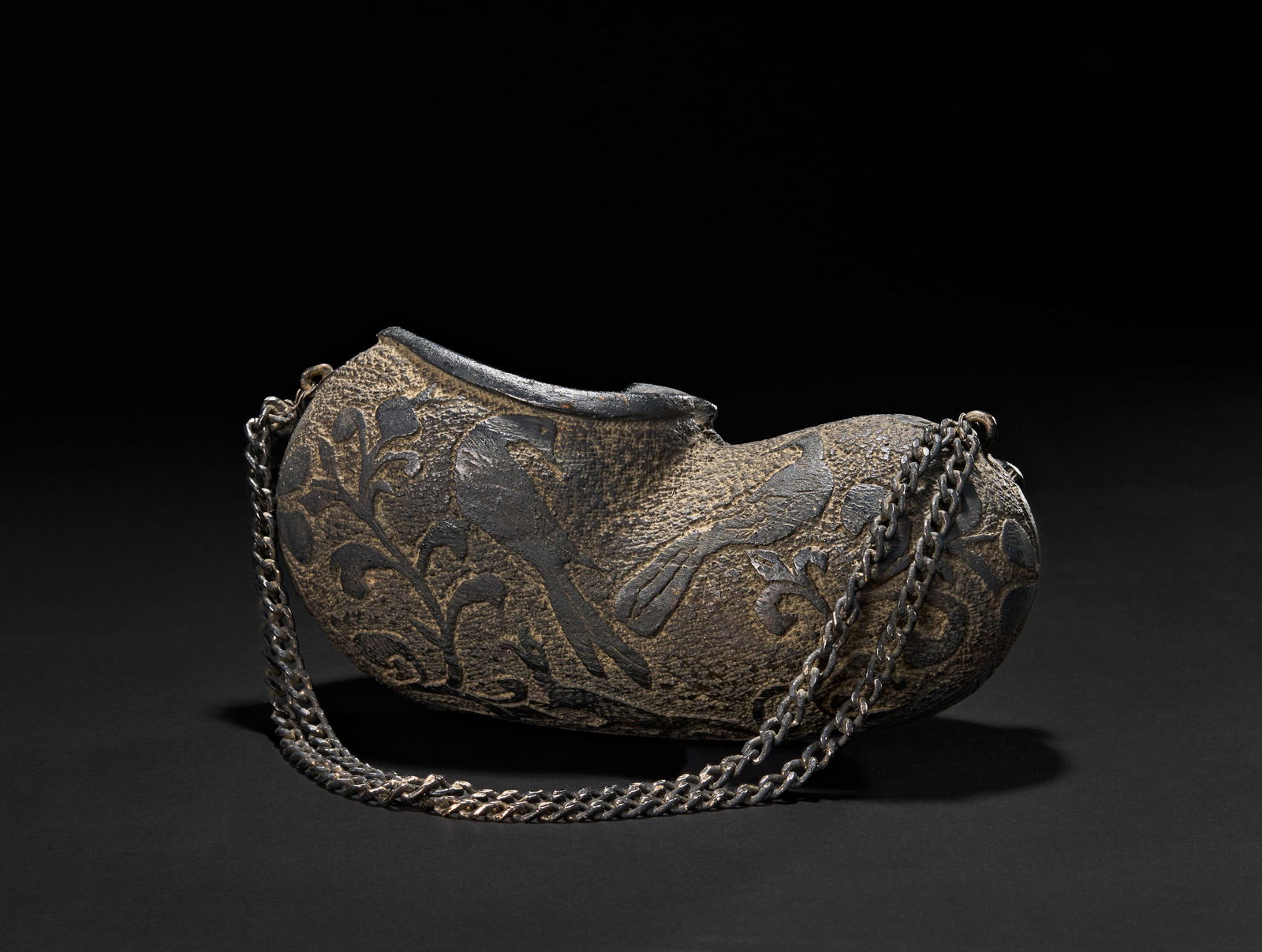 A CARVED WOODEN KASHKUL WITH CHAIN, SUFI DERVISH BEGGING BOWL, LATE 19TH CENTURY (1 of 3)