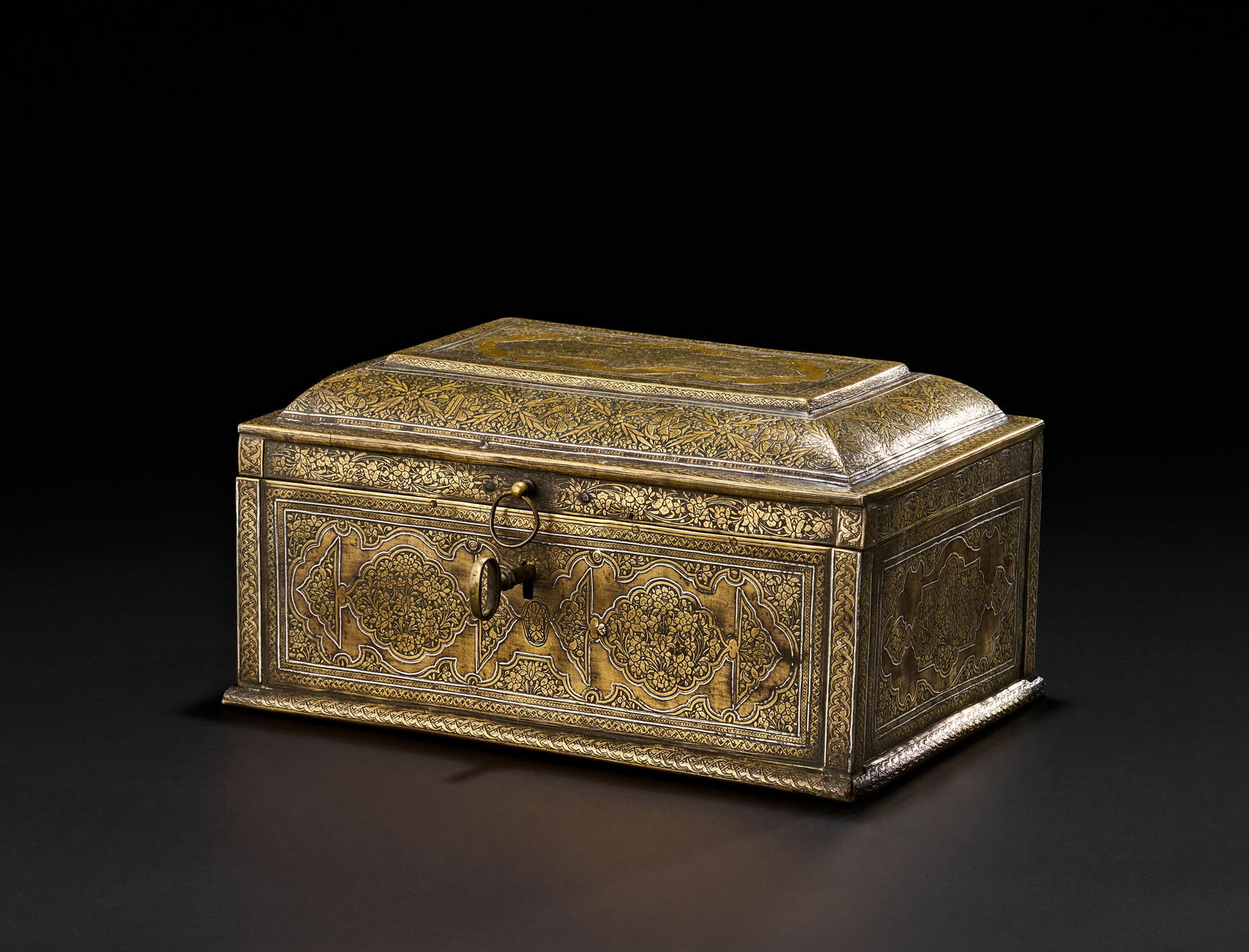A QAJAR ENGRAVED AND SILVER INLAID BRASS CASKETS SIGNED BY JAAFAR, PERSIA, 19TH CENTURY (1 of 7)