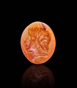 A ROMAN AGATE INTAGLIO DEPICTING A HEAD OF A FEMALE, 1ST - 2ND CENTURY A.D: A ROMAN AGATE INTAGLIO DEPICTING A HEAD OF A FEMALE, 1ST - 2ND CENTURY A.D&nbsp;  L: 1.8cm&nbsp;