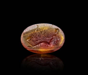 A ROMAN AGATE INTAGLIO DEPICTING A FEMALE DEITY HOLDING BOW AND ARROW, 1ST - 2ND CENTURY A.D: A ROMAN AGATE INTAGLIO DEPICTING A FEMALE DEITY HOLDING BOW AND ARROW, 1ST - 2ND CENTURY A.D  L: 1.5cm&nbsp;
