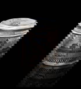 A LARGE IRAQI SILVER AND NIELLO JAR, 20TH CENTURY: A LARGE IRAQI SILVER AND NIELLO JAR, 20TH CENTURY H: 8.5cm Weight: 145g