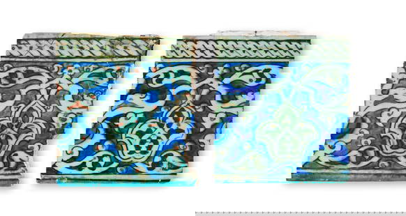 TWO IZNIK GLAZED POTTERY TILES, OTTOMAN TURKEY, 16TH CENTURY: TWO IZNIK GLAZED POTTERY TILES, OTTOMAN TURKEY, 16TH CENTURY 16 x 14cm 