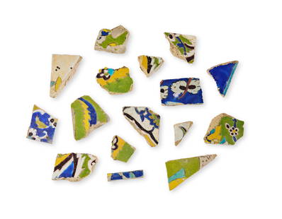 A COLLECTION OF SAFAVID POTTERY TILES FRAGMENTS, PERSIA, 17TH CENTURY: A COLLECTION OF SAFAVID POTTERY TILES FRAGMENTS, PERSIA, 17TH CENTURY 