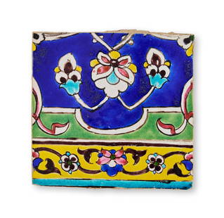 A SAFAVID CUERDA SECA POTTERY TILE, IRAN, 17TH CENTURY: A SAFAVID CUERDA SECA POTTERY TILE, IRAN, 17TH CENTURY 19.5 x 19cm 