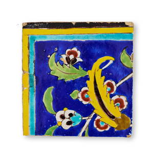 A SAFAVID CUERDA SECA POTTERY TILE, IRAN, 17TH CENTURY: A SAFAVID CUERDA SECA POTTERY TILE, IRAN, 17TH CENTURY 18.5 x 18cm 