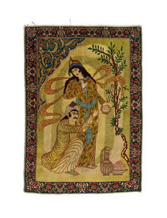 A WOOL PICTORIAL TABRIZ RUG, PERSIA, 20TH CENTURY: A WOOL PICTORIAL TABRIZ RUG, PERSIA, 20TH CENTURY&nbsp;  145 x 100cm&nbsp;