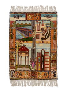 A WOOL PICTORIAL TABRIZ RUG, PERSIA, 20TH CENTURY: A WOOL PICTORIAL TABRIZ RUG, PERSIA, 20TH CENTURY&nbsp;  144 x 102cm&nbsp;