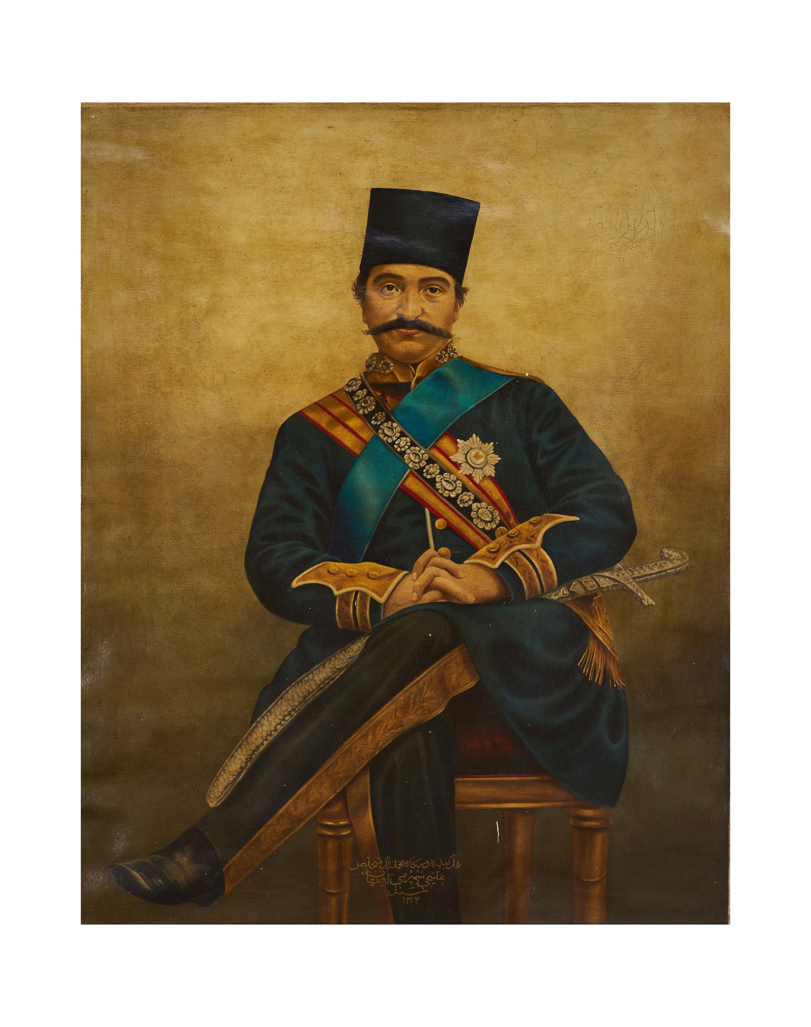 AN OIL ON CANVAS PAINTING DEPICTS NASER ALDIN SHAH QAJAR SIGNED BANDEH SARAH MOHAMMED BAGHER (1 of 4)