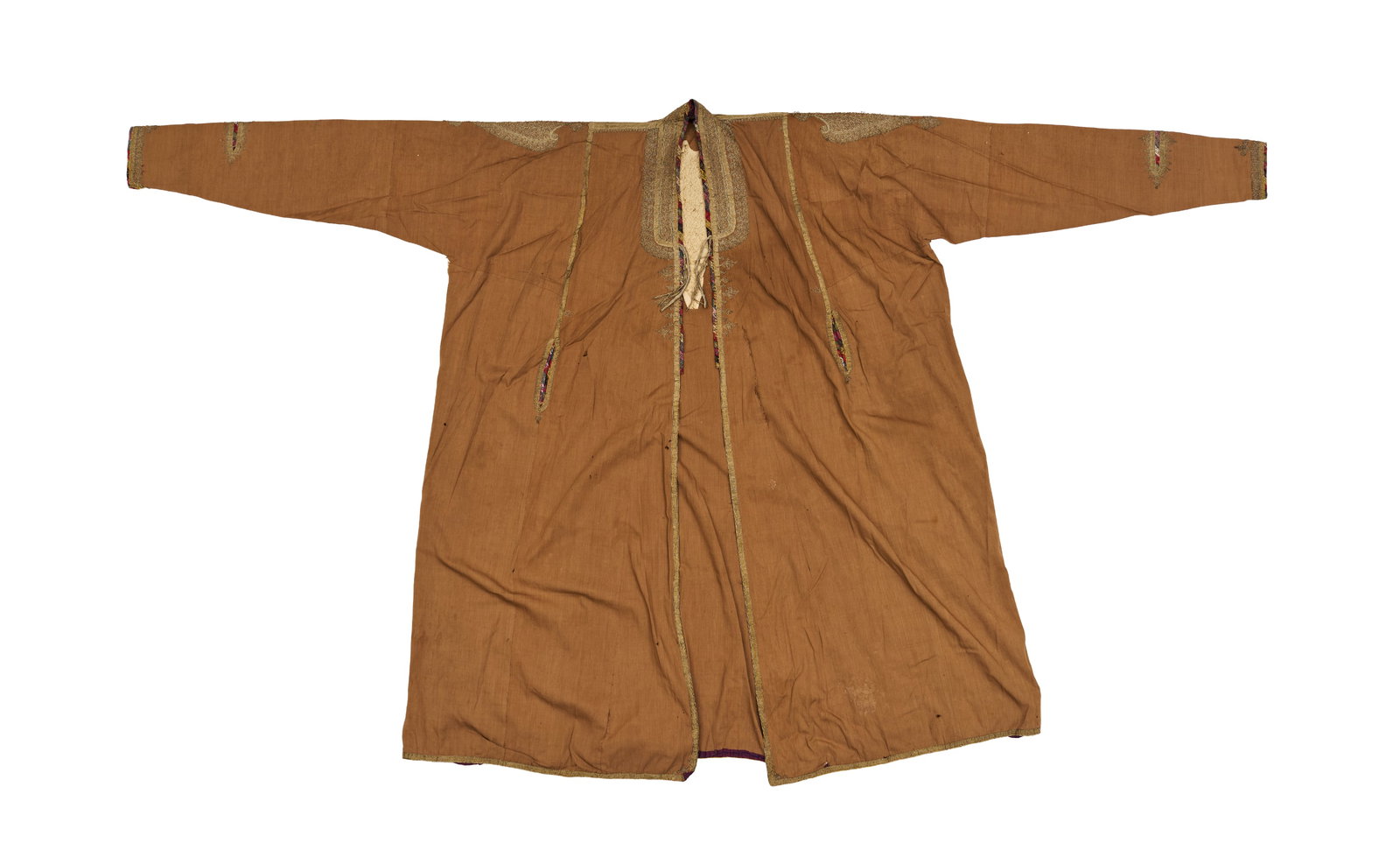 A DARVISH WOOL AND METAL THREAD JACKET ABAYA, QAJAR, LATE 19TH CENTURY: A DARVISH WOOL AND METAL THREAD JACKET ABAYA, QAJAR, LATE 19TH CENTURY 140 x 110cm 