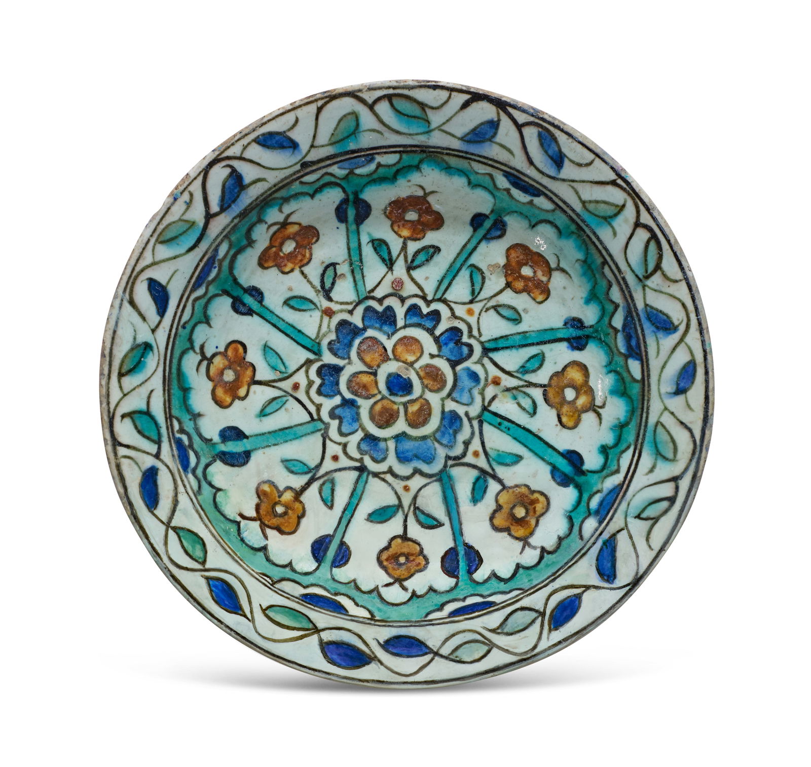 AN IZNIK POTTERY DISH, TURKEY, LATE 16TH - EARLY 17TH CENTURY (1 of 2)