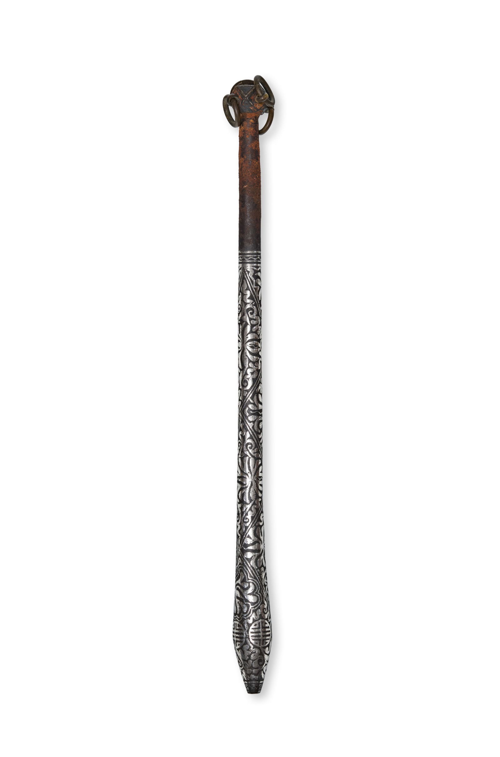A SILVER INLAID BRONZE MACE, TIBETAN OR KOREAN, 19TH CENTURY (1 of 5)