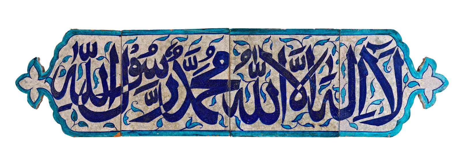 A GROUP OF MULTAN CALLIGRAPHIC POTTERY TILES DEPICTING SHAHADA, INDIA, 19TH CENTURY: A GROUP OF MULTAN CALLIGRAPHIC POTTERY TILES DEPICTING SHAHADA, INDIA, 19TH CENTURY A group of Multan pottery tiles from North India, dating to the 19th century. This architectural frieze is composed
