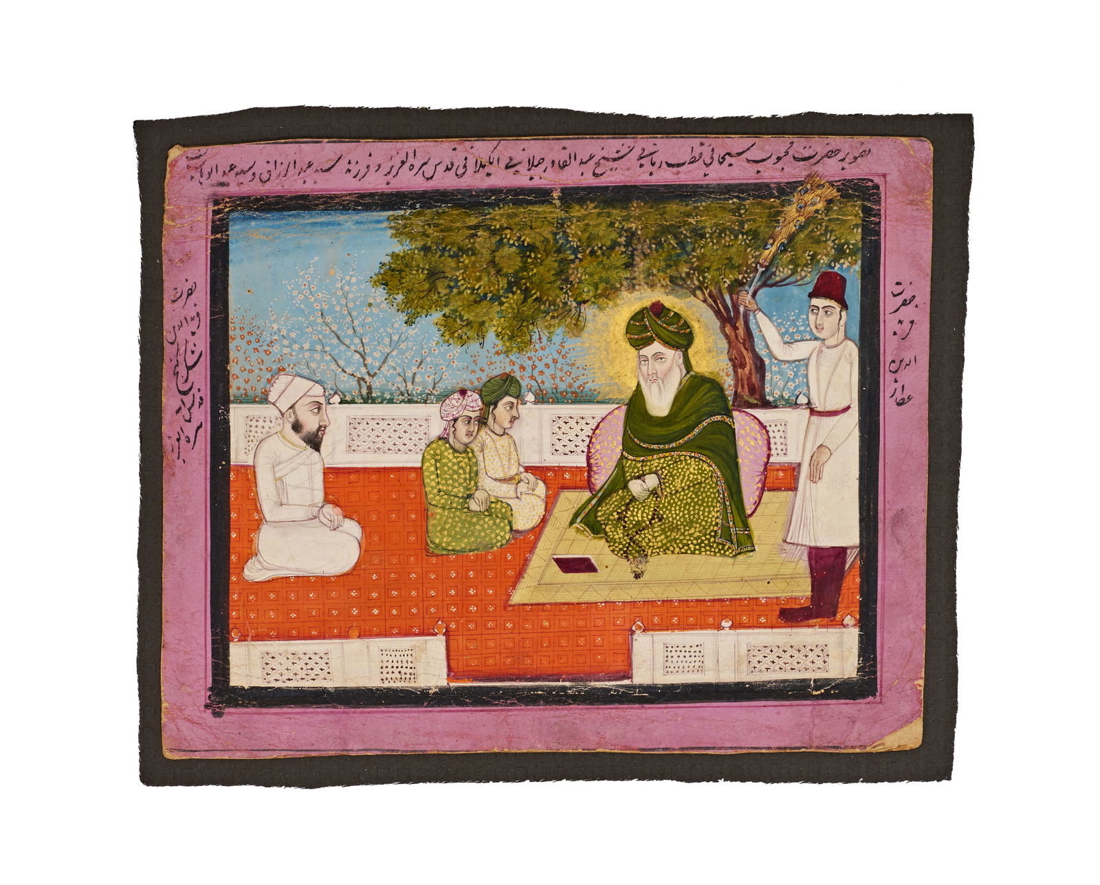 A NORTH INDIAN MINIATURE PAINTING OF THE SUFI SAINT ABDUL QADIR JILANI, PUNJAB HILLS, EARLY 19TH: A NORTH INDIAN MINIATURE PAINTING OF THE SUFI SAINT ABDUL QADIR JILANI, PUNJAB HILLS, EARLY 19TH CENTURY An Indian miniature painting depicting the Sufi saint Abdul Qadir Jilani, as suggested by the