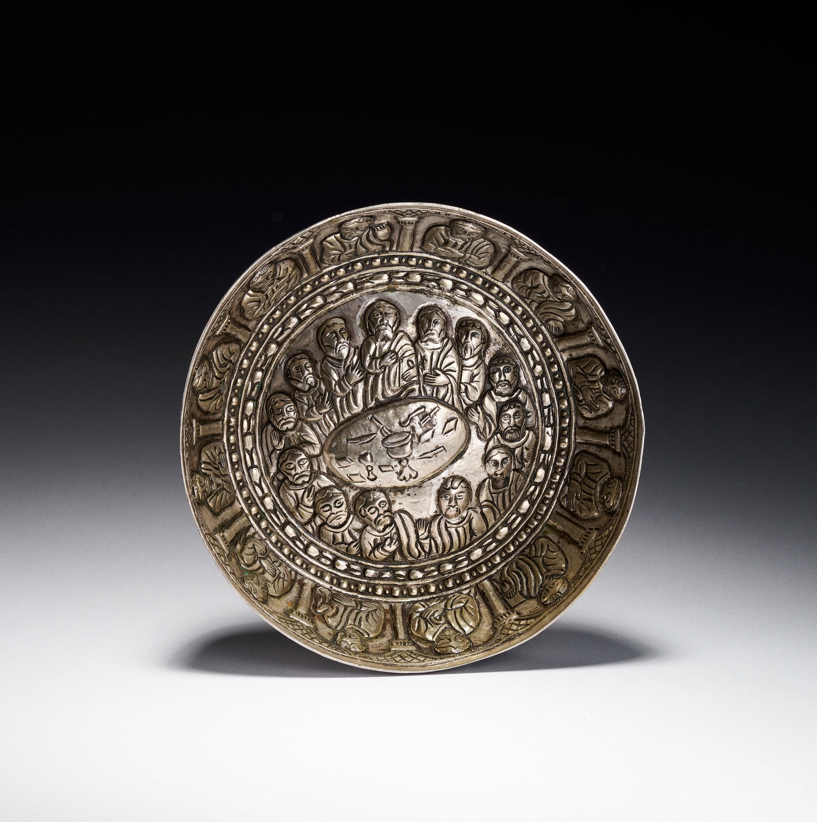 AN OTTOMAN BALKAN REPOUSSE SILVER BOWL DEPICTING THE LAST SUPPER, 18TH CENTURY (1 of 4)