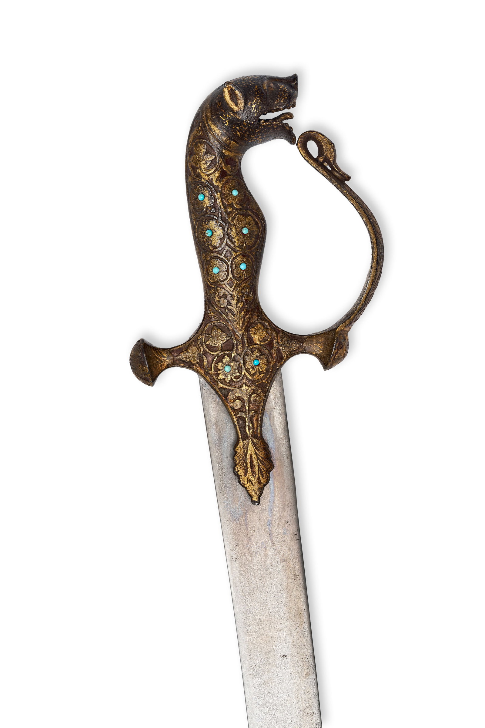 A KOFTGARI INDIAN ZOOMORPHIC TIGER HEAD HILT SWORD, SIALKOT PUNJAB, 19TH CENTURY (1 of 4)