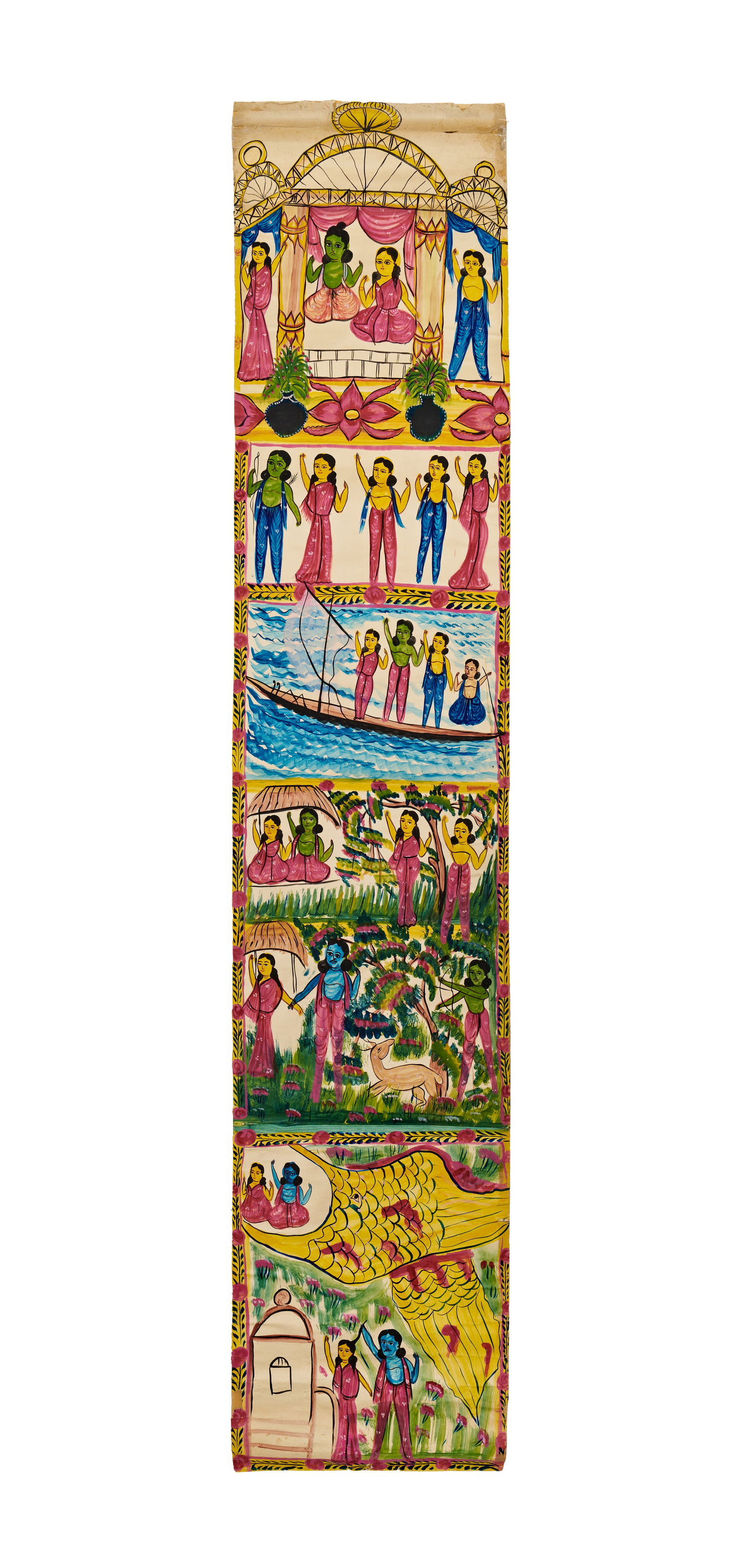 A KALIGHAT SCHOOL LIFE OF KRISHNA NARRATIVE SCROLL PAINTING, CIRCA 1860 - 1920 (1 of 4)