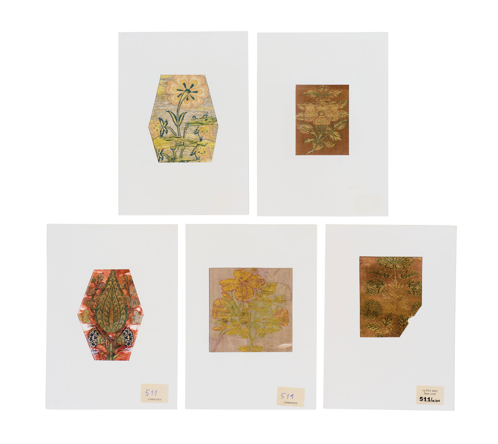 A GROUP OF FIVE SAFAVID TEXTILE FRAGMENTS, 17TH - 18TH CENTURY (1 of 2)