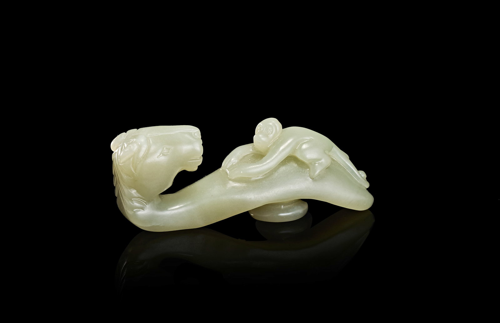 A CHINESE PALE CELADON JADE HORSE AND MONKEY BELT HOOK, QING DYNASTY (1644-1911) (1 of 5)