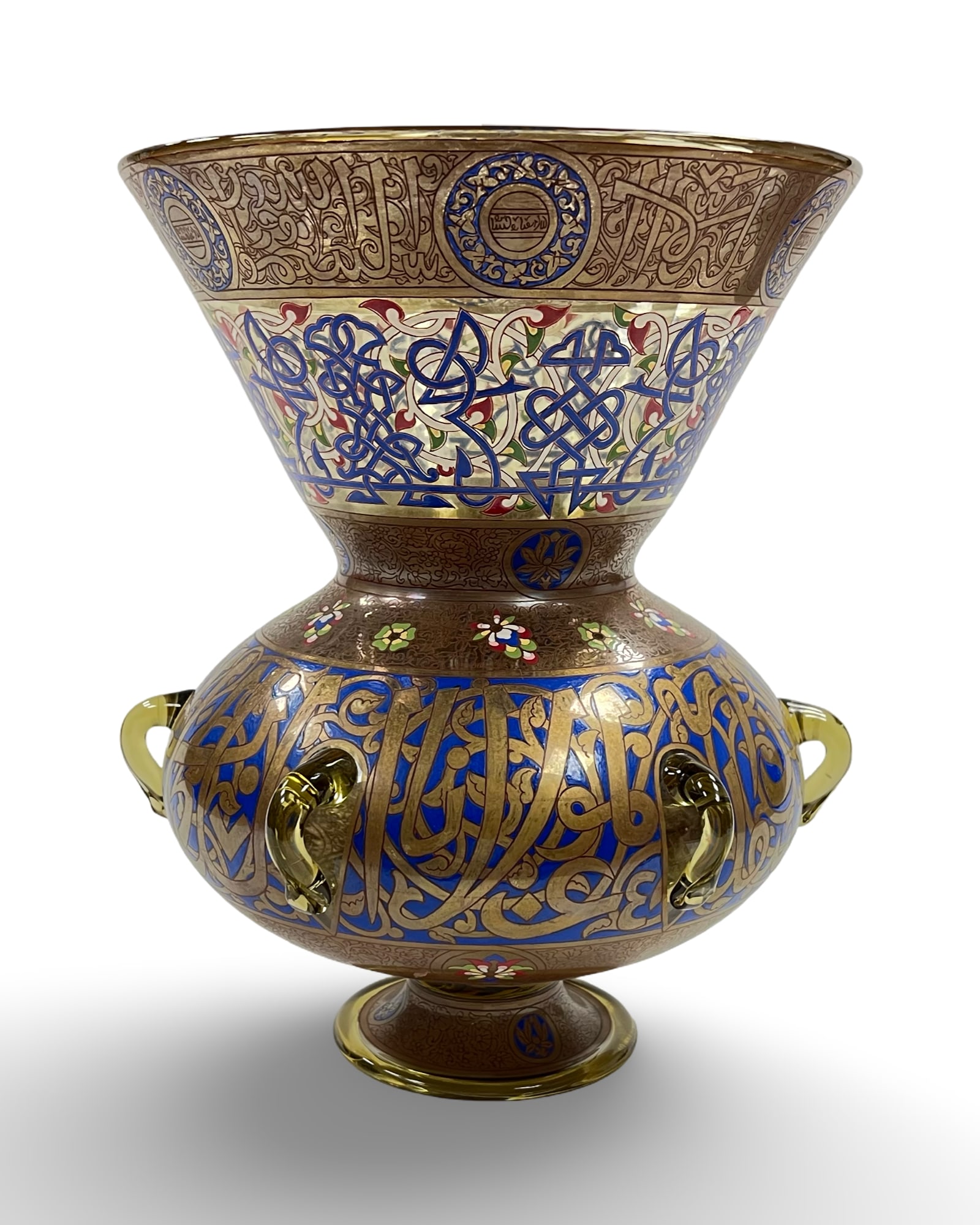 A LARGE MAMLUK STYLE ENAMELLED AND GILDED GLASS MOSQUE LAMP, PROBABLY FRANCE, 19TH CENTURY (1 of 4)