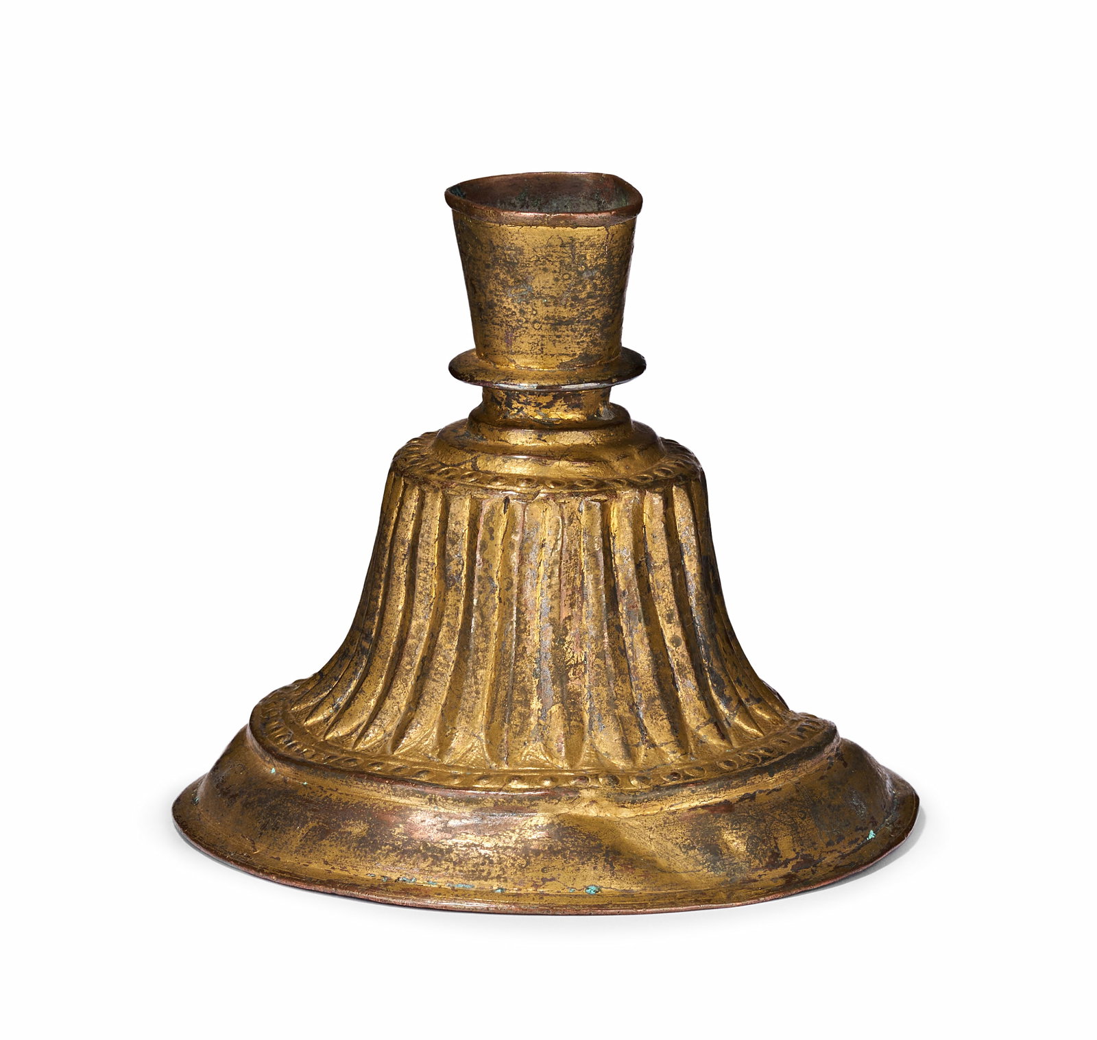 A GILT COPPER BELL FOR CANDLESTICK BASE, PROBABLY INDIA, 18TH - 19TH CENTURY (1 of 4)