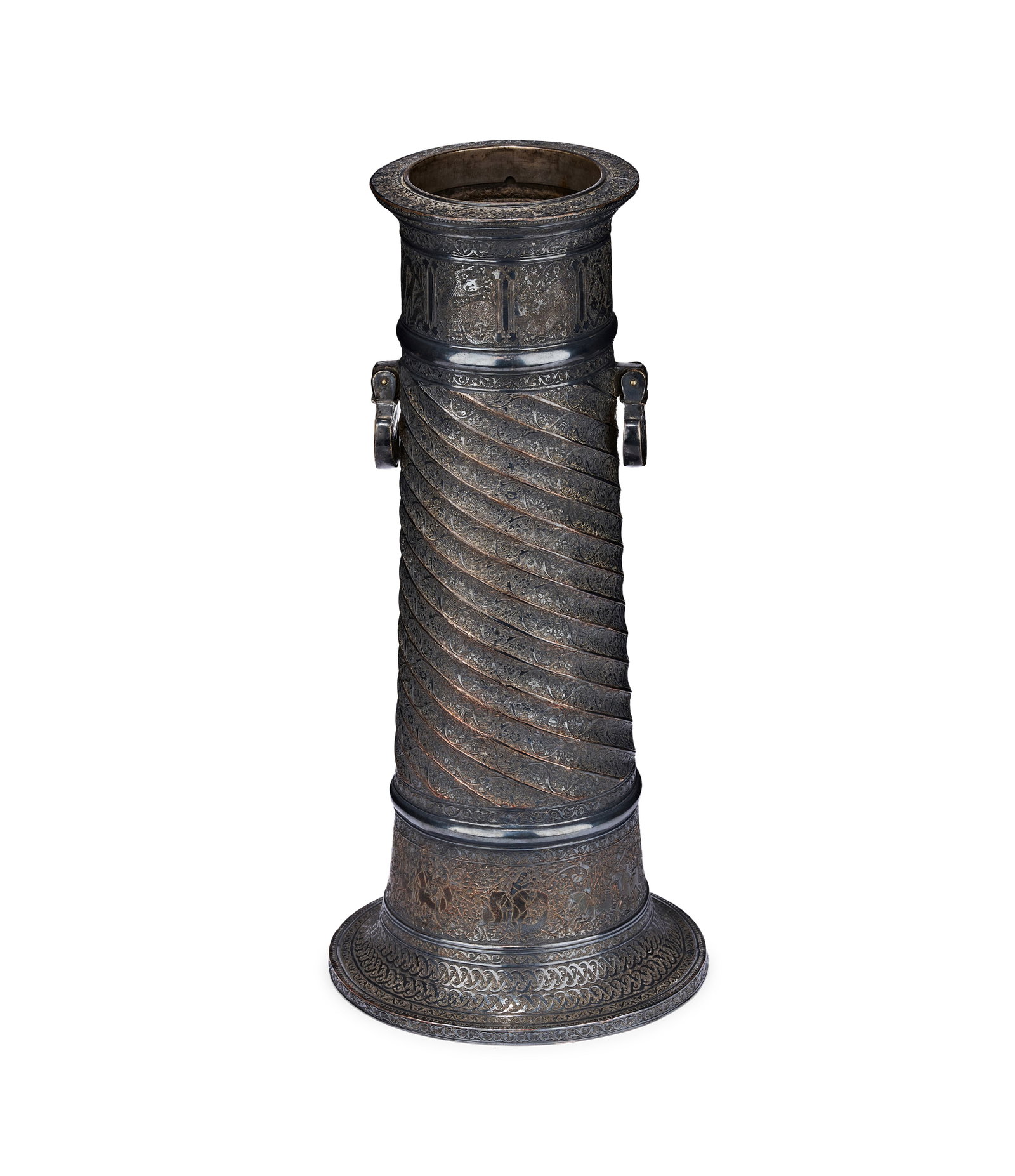 A LARGE ZAND BRASS TORCH STAND (SHAMDAN), PERSIA, 19TH CENTURY (1 of 5)