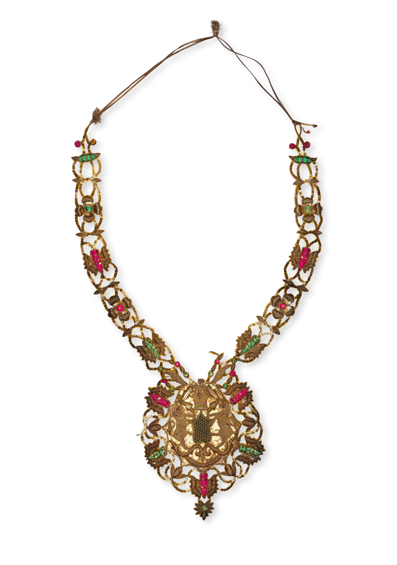 A METAL-THREAD EMBROIDERED CEREMONIAL GARLAND (HAR) BEARING THE STATE OF NABHA AND BRITISH ROYAL (1 of 6)