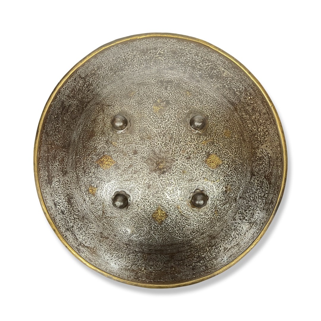 A QAJAR GOLD DAMASCENED STEEL SHIELD, PERSIA, 19TH CENTURY (1 of 2)