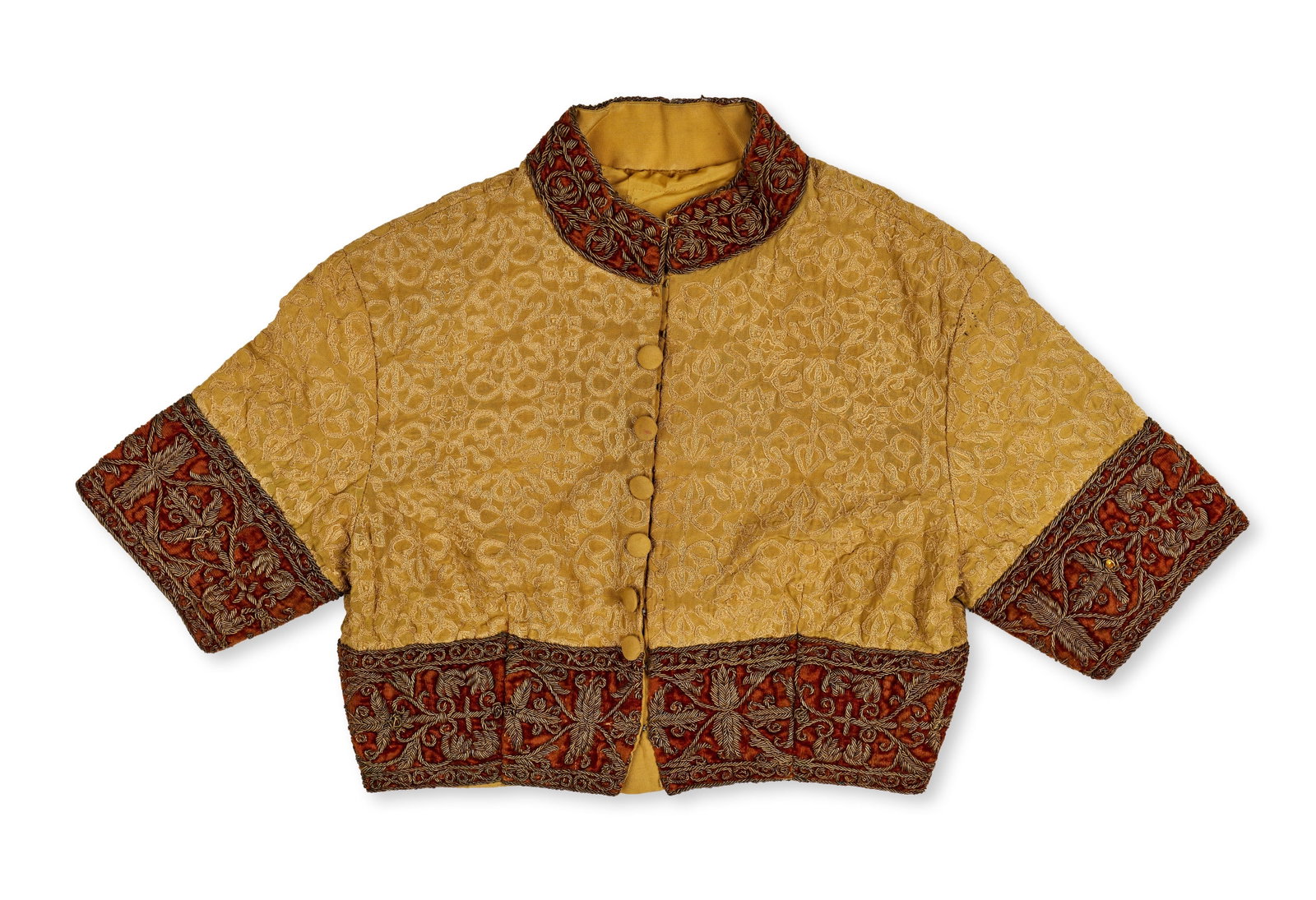 AN EMBROIDERED SILK AND VELVET CHILD SHORT JACKET, OTTOMAN OR ANATOLIAN, EARLY 19TH CENTURY (1 of 6)