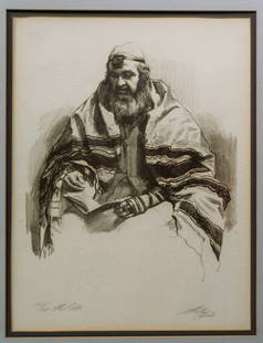 The Rabbi: Limited Edition Figurative/Portrait on paper lithograph signed lower right corner and Titled and numbered 122/125 lower left corner Sheldon “Shelley” Fink