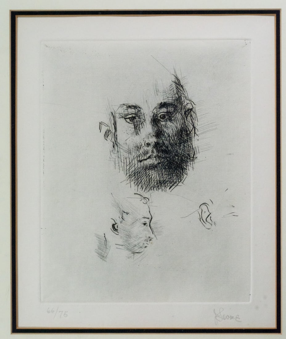 Studies: Limited Edition etching of a male portrait, side profile and ear signed lower right corner and numbered 66/75 lower left corner. Jack Levine